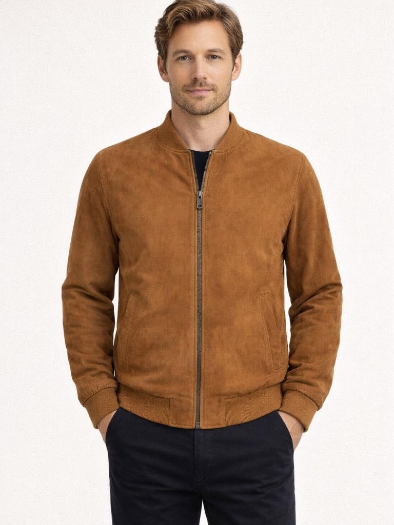 Herren Lederblouson PHIL Ziegenvelours COGNAC Model